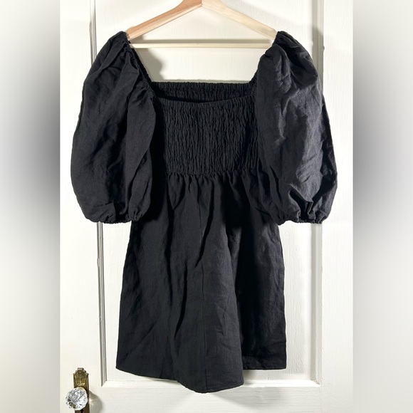 Tuckernuck Annie 100% Linen Smocked Puff Sleeve Dress Black XS - Picture 5 of 7